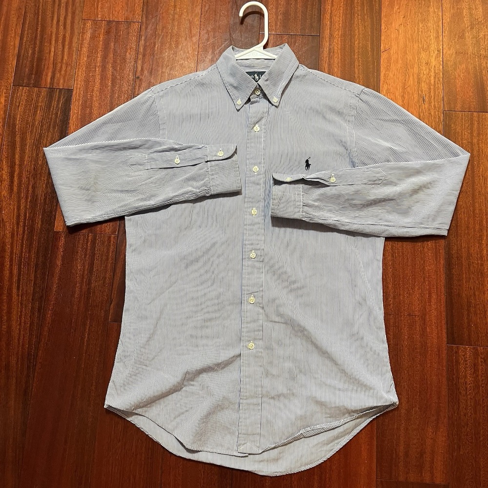Ralph Lauren Shirt Men Small Blue Striped Custom Fit Long Sleeve Button Down Y2K